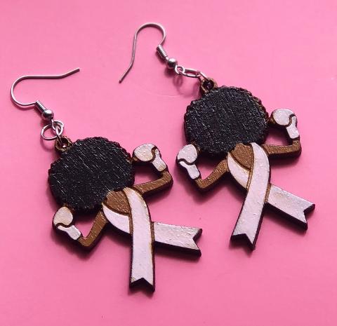 Breast Cancer "Fighter" Earrings (Black Afro)