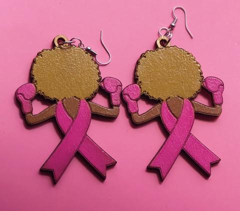 Breast Cancer "Fighter" Earrings (Blonde Afro)